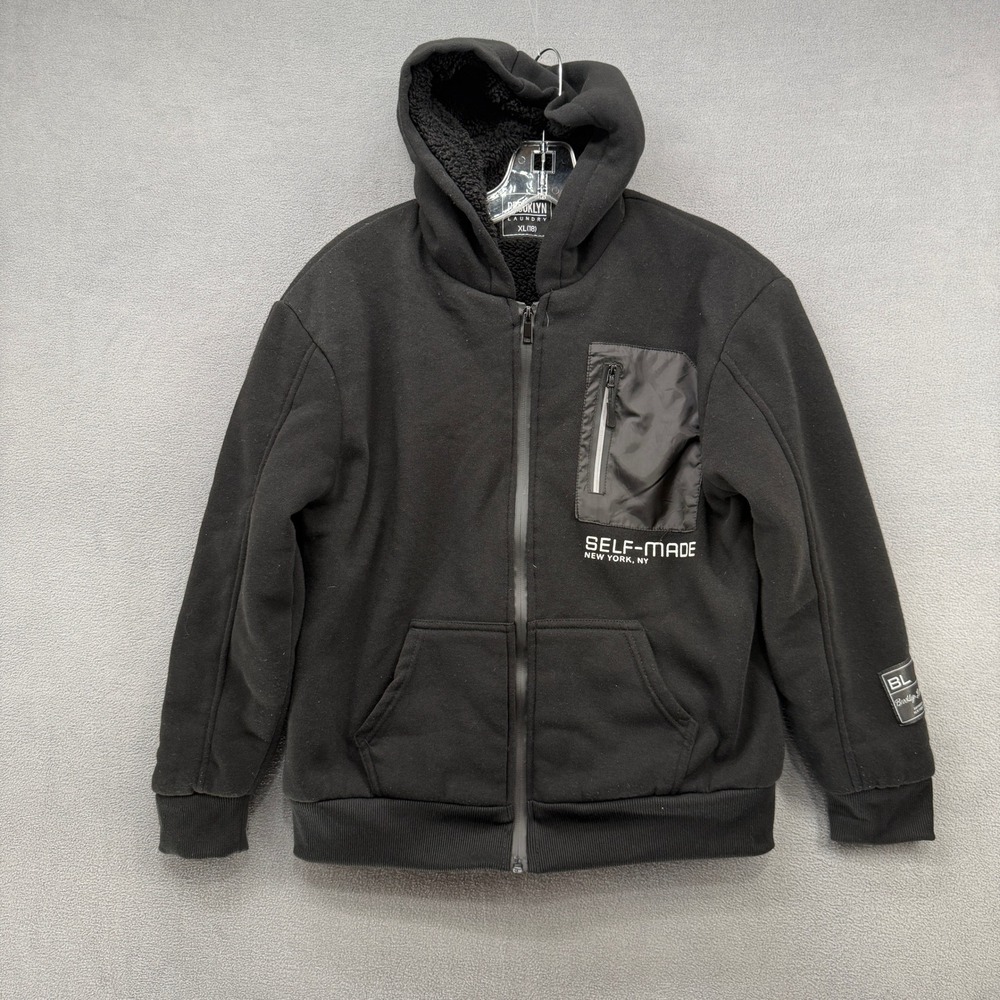 Brooklyn Laundry Boys XL 18 Sherpa Lined Zip Hoodie Black Self-Made Streetwear